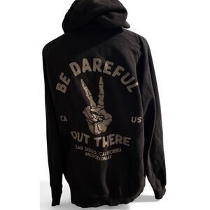 Anchored Man “Be Dareful” Skeleton Peace Graphic Hoodie, Black, Unisex Large